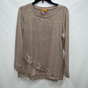 Ruby Rd. Shirt Women’s Medium Brown Long Sleeve Polyester Blend Gold Flecked